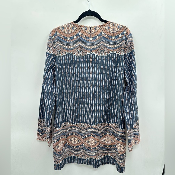 BCBG MAXAZRIA Alina woman cotton 70's bohemian hippie mini blue shift dress L - Picture 3 of 14